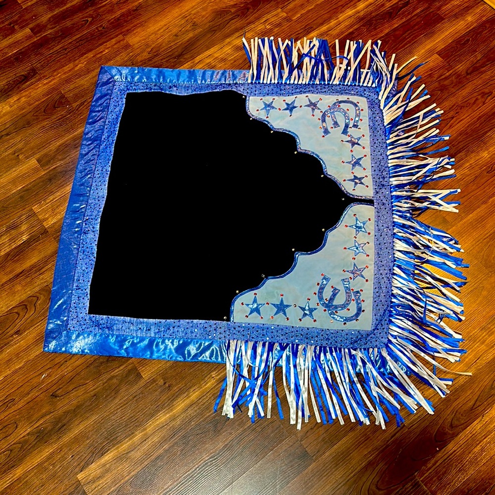 Blue Fringe Saddle Blanket with Star & Horseshoe Embellishments
